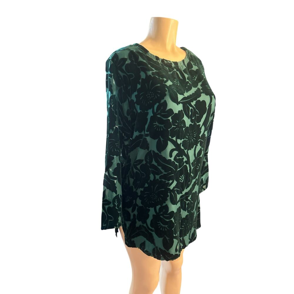 Vintage Women S Silk Lore Beth Terrell Green Velvet Long Slv Top Shirt Blouse
